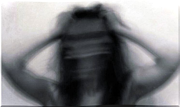 Blurred woman with anxiety from cocaine effect