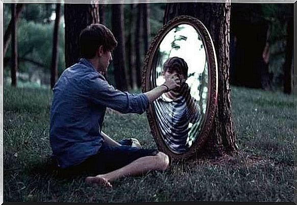 boy in front of mirror suffering from Dorian Gray syndrome