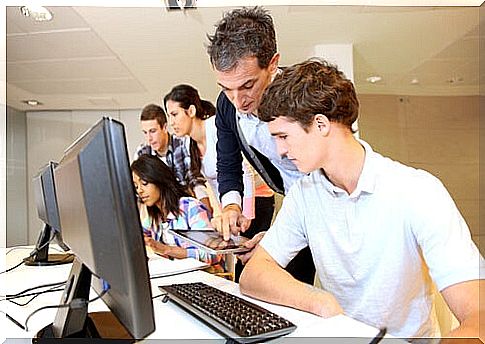 Teacher with students in class