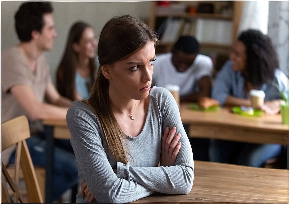 Worried girl in class