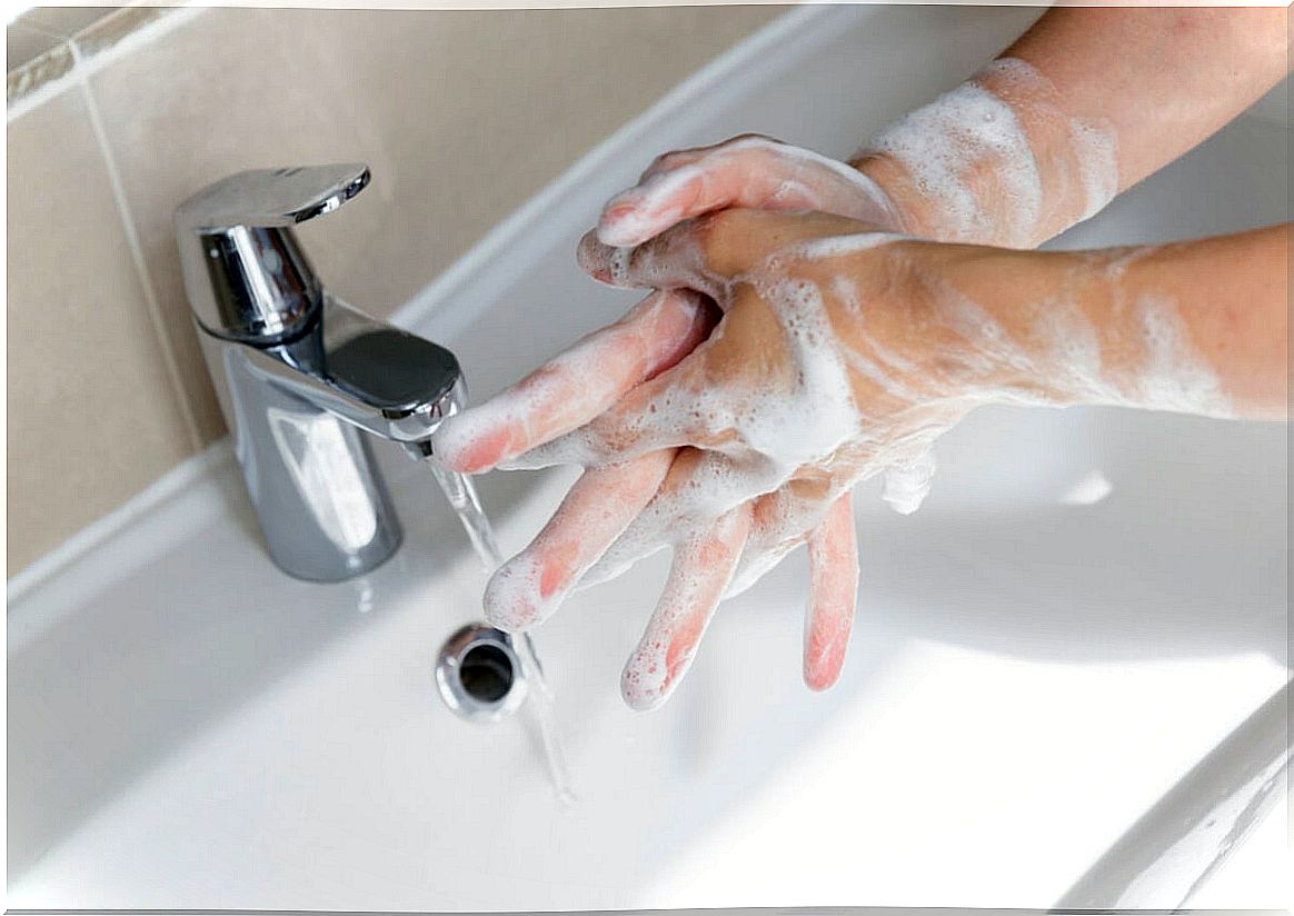 Person washing hands