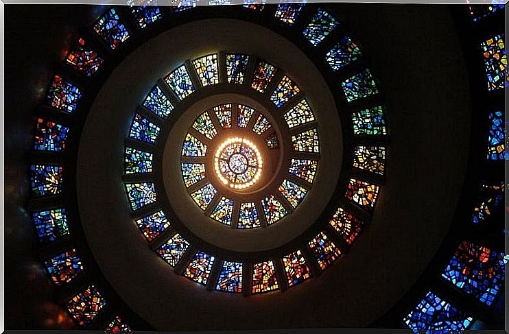 stained glass window depicting mystical delusion