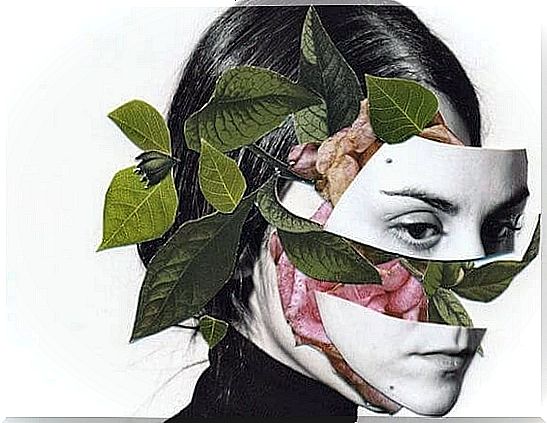 Woman with flowers on her face