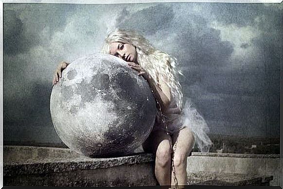 girl hugging the moon representing the art of embittering my life