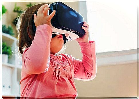 Little girl with virtual reality glasses